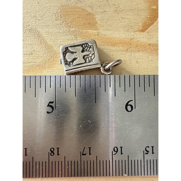 Miniature Silver Bible Pendant With Cross & Dove Design - Picture 3 of 4